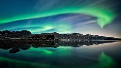 Landscapes night Mountains ocean lights Northern aurora 