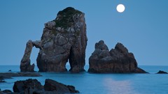 Landscapes night ocean moon moonlight rocks