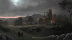 Landscapes night ruins Warriors fantasy art