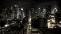 Landscapes night Skyscrapers Manhattan City Lights architecture 