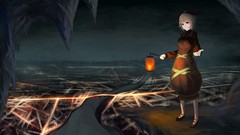 Landscapes night Stars dress red eyes lanterns blondes anime 