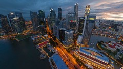 Landscapes night water bay Skyscrapers Singapore City Lights 