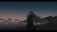 Landscapes night water Stars clouds dark coat scarfs long hair 