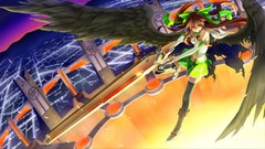 Landscapes night weapons Guns wings navel flying red eyes bows 