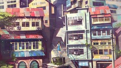 Landscapes paintings drawings anime girls cityscapes artwork 