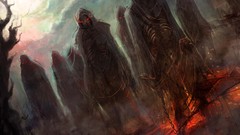 Landscapes paintings Warriors red eyes drawings chains 