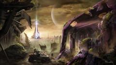 Landscapes planets science fiction halo artwork video games 
