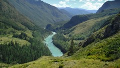 Landscapes rivers Katun valleys