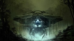 Landscapes Robots science fiction halo forests concept art 