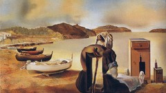 Landscapes sand clouds woman paintings cane houses artwork 