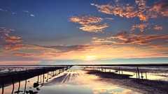 Landscapes sand nature clouds sky pink evening wet pools