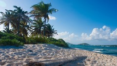 Landscapes sand nature water blue clouds ocean hills white 