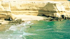 Landscapes sand nature water ocean white Green cliffs Turquoise 