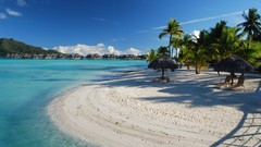 Landscapes sand nature white chairs tropics Bora Bora palm 