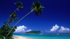 Landscapes sand Sea nature blue clouds white Green Plants 