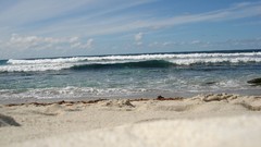 Landscapes sand Sea nature clouds Beaches waves blue skies