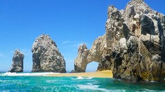 Landscapes sand Sea nature water ocean white Mexico arch cliffs 