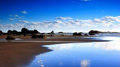 Landscapes sand Sea stones nature blue sky Bank pools