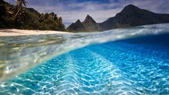 Landscapes sand Sea water blue ocean paradise underwater palm 