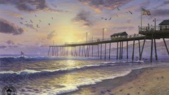 Landscapes sand surfing Beaches houses piers drawings footprint 