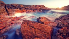 Landscapes Sea Australia rocks Beaches sunlight