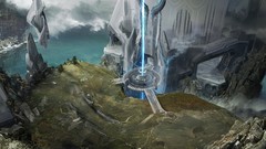 Landscapes Sea buildings science fiction halo concept art 