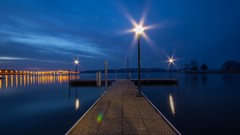 Landscapes Sea clouds dawn lights piers