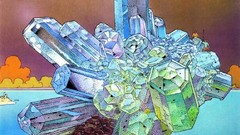 Landscapes Sea clouds moon Birds crystals rocks minerals 