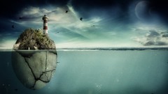 Landscapes Sea clouds moon Birds fish eggs Islands lighthouses 