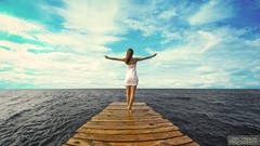 Landscapes Sea clouds ocean woman dock brunettes skyscapes