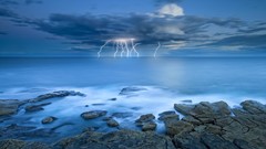 Landscapes Sea dreams nature water blue clouds coast rocks 