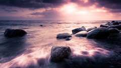 Landscapes Sea fog nature ocean purple rocks waves mist 