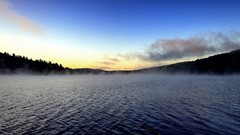 Landscapes Sea fog water Mountains clouds