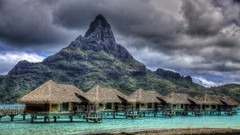 Landscapes Sea Mountains clouds cottage