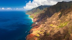 Landscapes Sea Mountains clouds ocean coast Hawaii