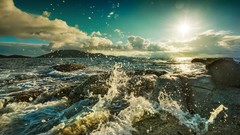 Landscapes Sea Mountains clouds waves sunlight skyscapes