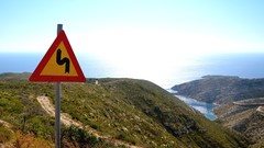 Landscapes Sea Mountains coast Greece roads outdoors