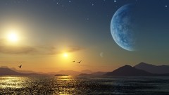 Landscapes Sea Mountains planets sci-fi
