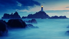 Landscapes Sea nature blue clouds rocks lighthouses