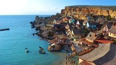 Landscapes Sea nature blue sky Boats cliffs houses Villages