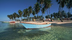 Landscapes Sea nature Boats palm trees Beaches