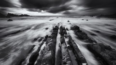 Landscapes Sea nature clouds black and white coast rocks waves 