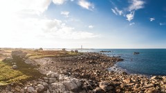 Landscapes Sea nature clouds coast France rocks sunlight HDR 
