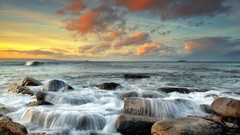 Landscapes Sea nature clouds rocks