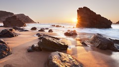 Landscapes Sea nature coast Portugal rocks Beaches waves 