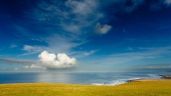 Landscapes Sea nature grass clouds