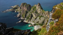 Landscapes Sea nature grass ocean coast bay Norway rocks 