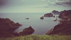 Landscapes Sea nature grass water clouds ocean bay rocks sea 