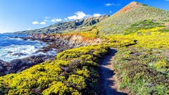 Landscapes Sea nature hills coast California waves USA paths 