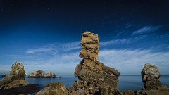 Landscapes Sea nature night Stars rocks long exposure